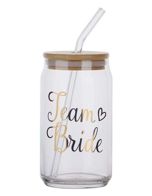 Vaso con tapa y popote Bluebell & Co. Team Bride de vidrio