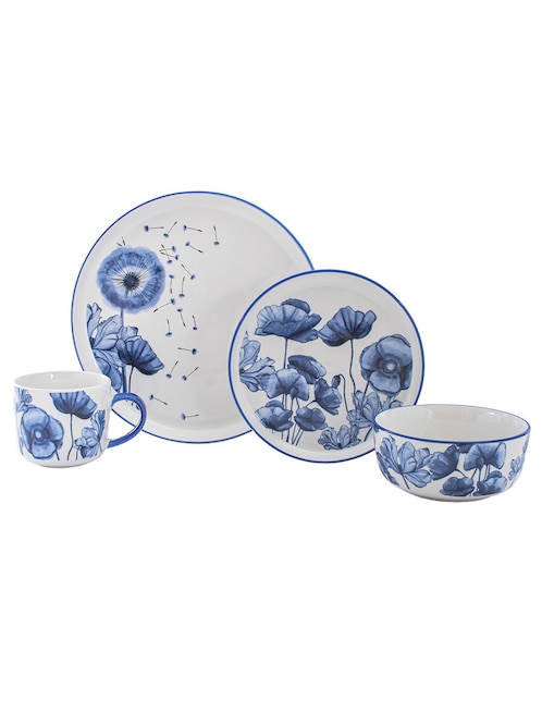 Vajilla cerrada Bluebell & Co. Emma de porcelana 16 piezas