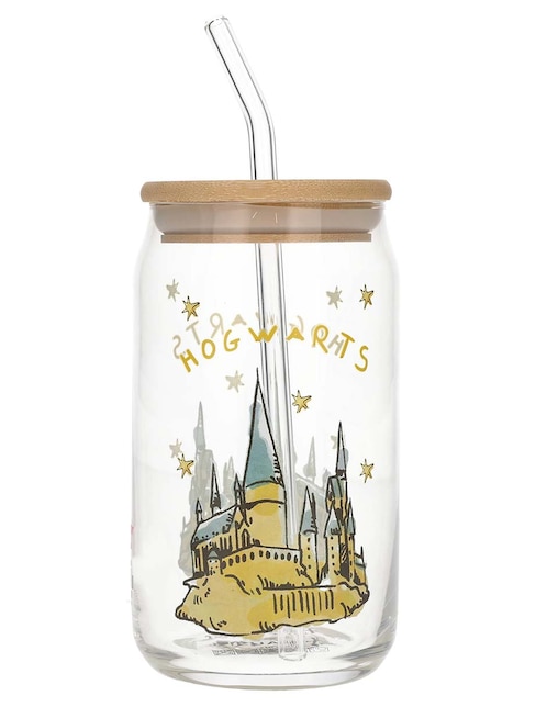 Vaso con tapa y popote Harry Potter de Vidrio con 3 piezas 1