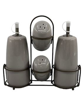 Aceitera Y Vinagrera Juego De Aceitera, Vinagrera, Salero Y Pimentero - Cristal Blanco Con Soporte Metal Aceitera Y Vinagrera Vintage