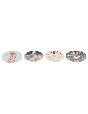 Set Platos Ensaladas Navideños Christmas Spirit Fun De Porcelana 4 Piezas