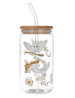 Vaso con tapa y popote Haus Kids Harry Potter de Vidrio con 3 piezas