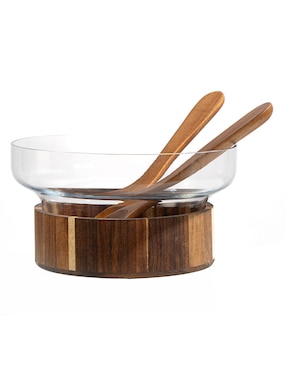 Ensaladera Haus de vidrio y madera acacia