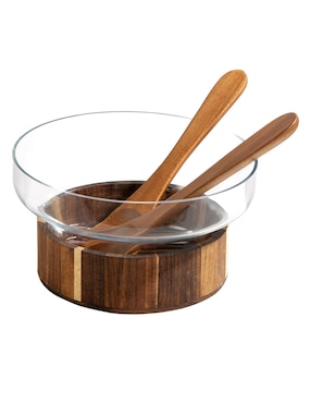Ensaladera Haus de vidrio y madera acacia