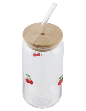 Vaso con tapa y popote Haus de vidrio