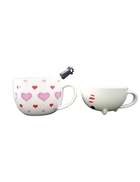 Taza Clásica Happy Ware Gato Kawaii Corazones