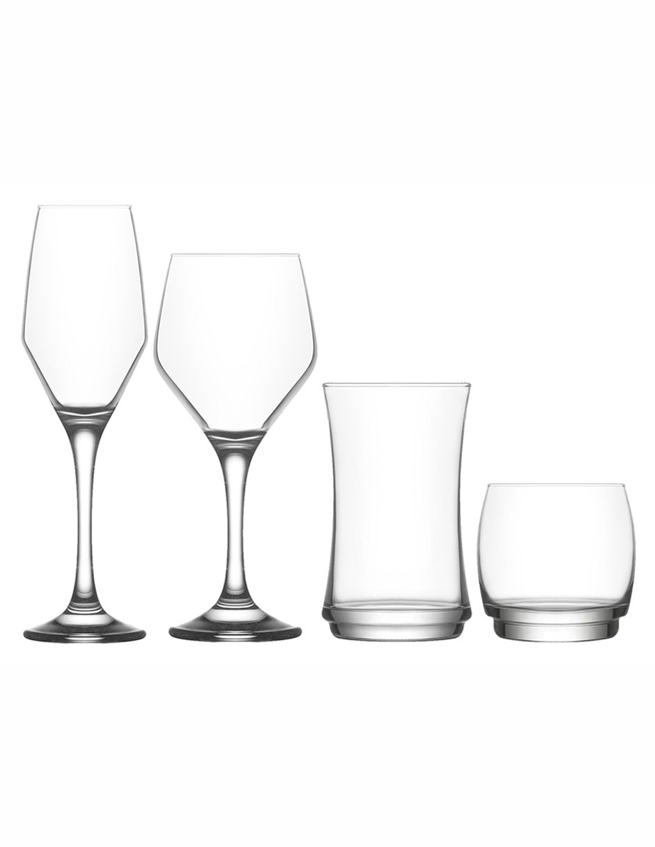 JUEGO DE COPAS Y VASOS, copas para champagne, vino y vaso de agua el set  completo en 3 colores para tu servicio de mesa, tenemos los…