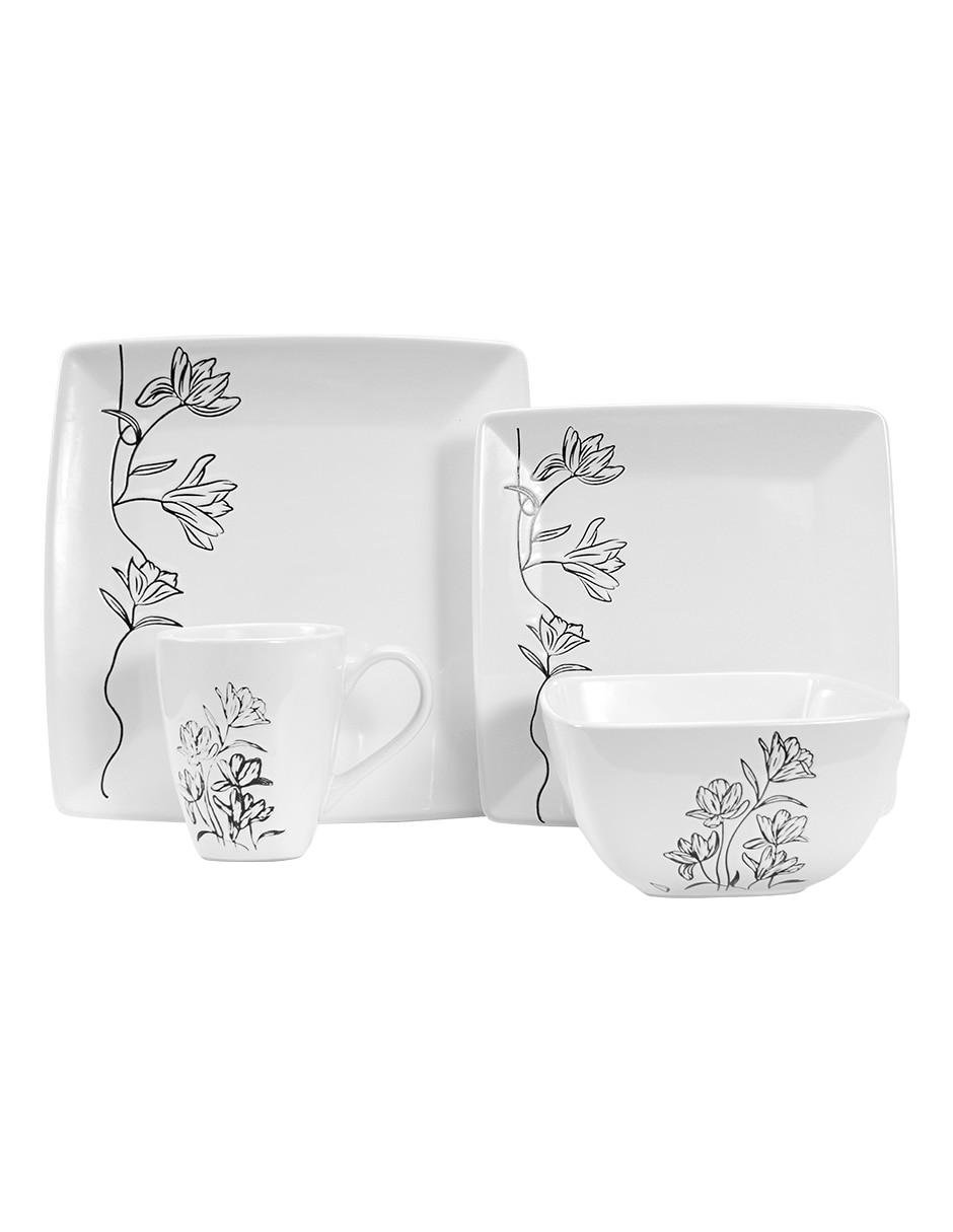 VAJILLA CERÁMICA ASTRID NEGRO/BLANCO/ROSA/CAFÉ 16 PZS – HODECO HOME DECOR