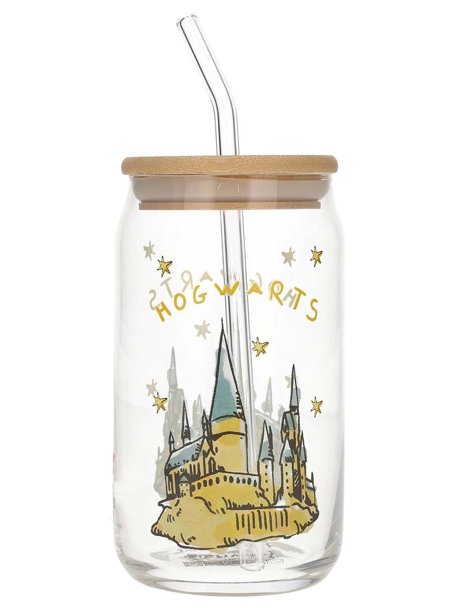 Vaso con tapa y popote Harry Potter de Vidrio con 3 piezas