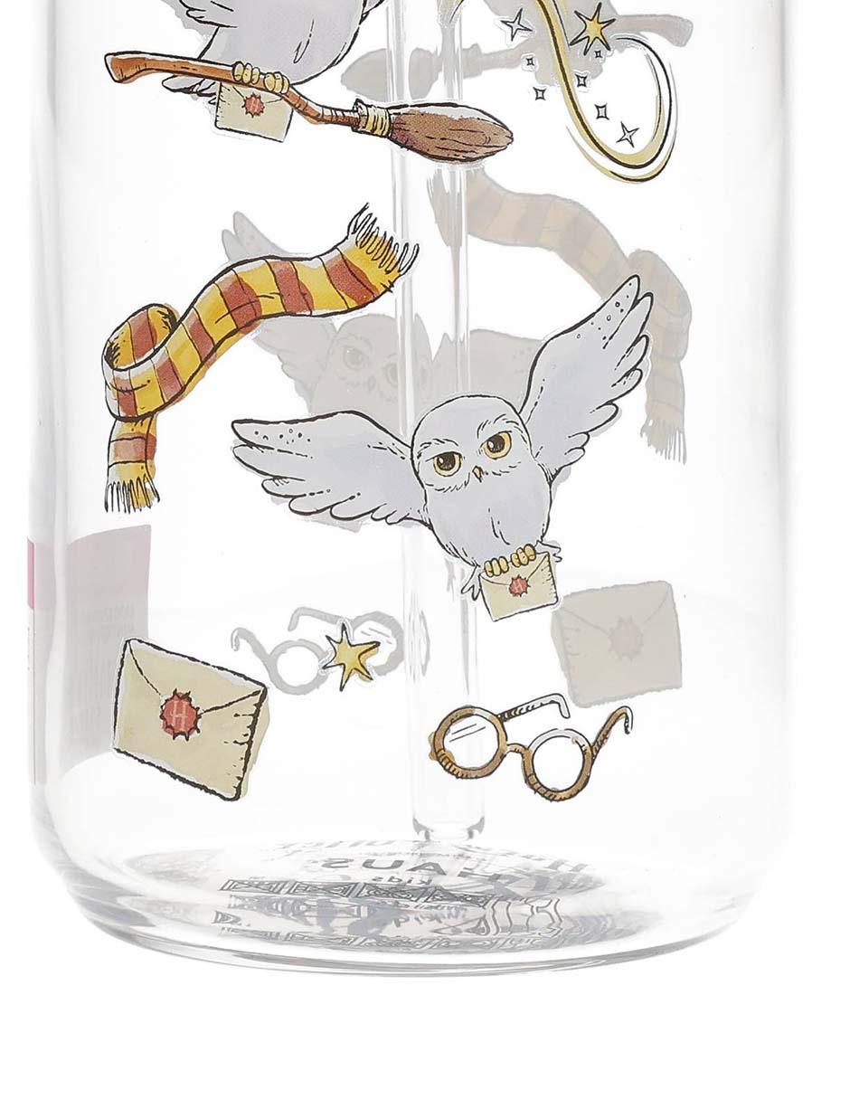 Vaso con tapa y popote Harry Potter de Vidrio con 3 piezas 3