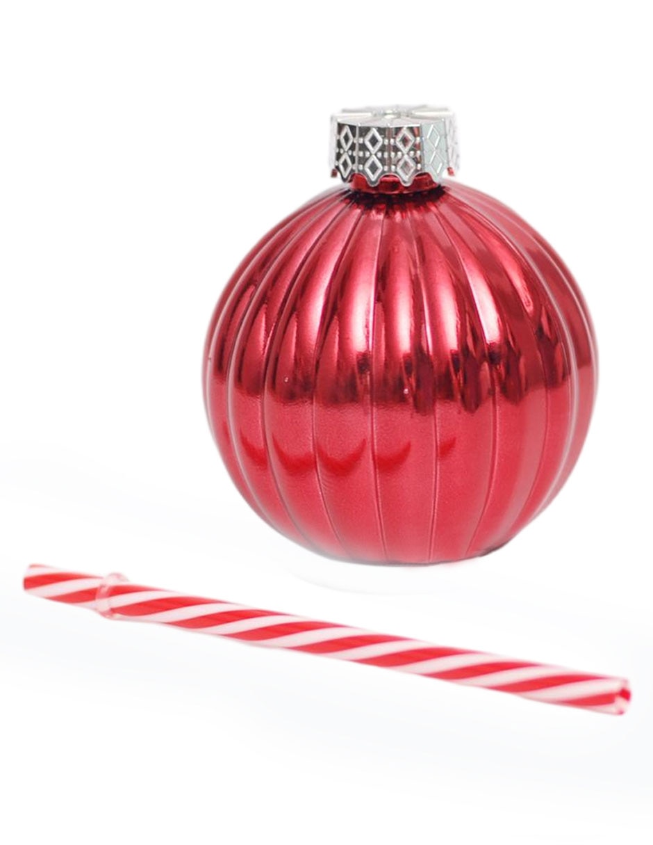 Vaso con tapa y popote navideño de vidrio 3