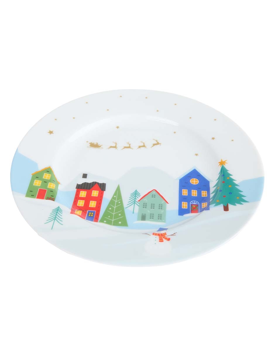 Plato ensalada navideño Christmas Village de porcelana