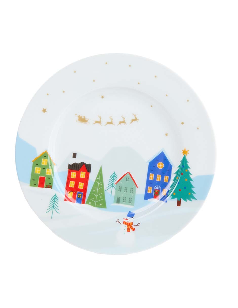 Plato ensalada navideño Christmas Village de porcelana 2