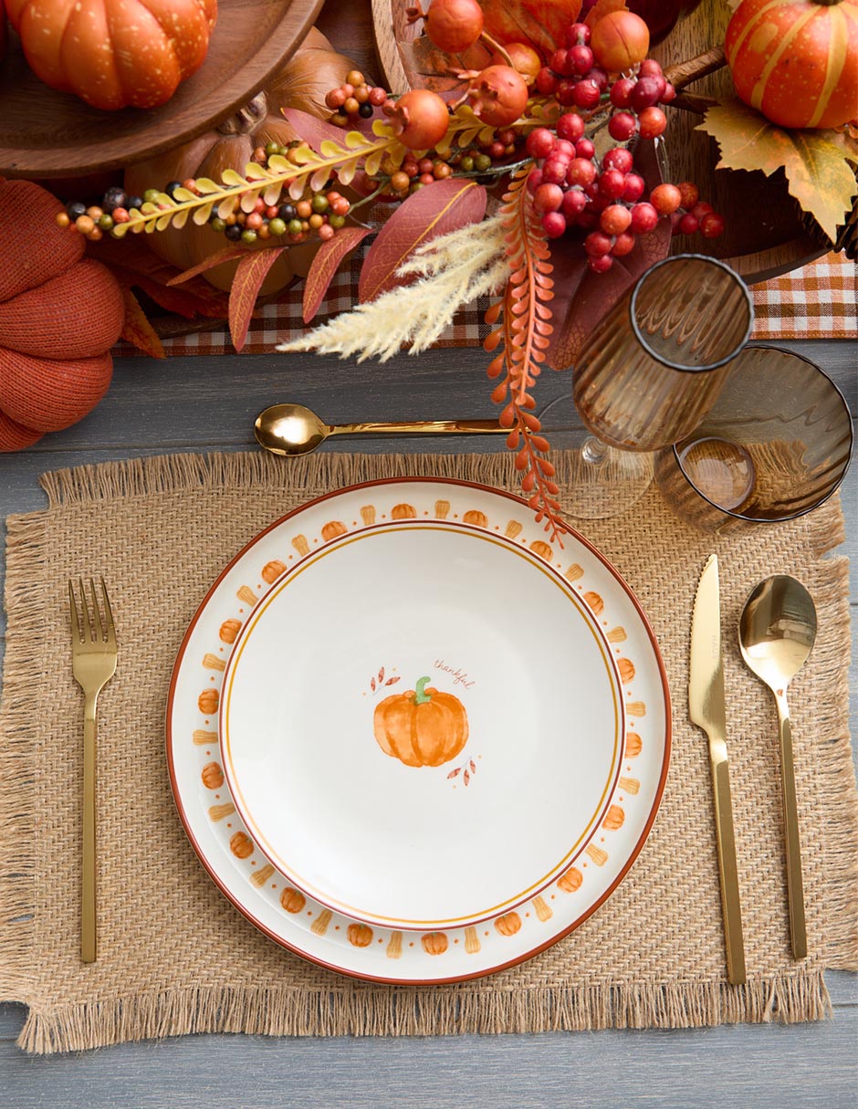 Plato ensalada Harvest Pumpkins de stoneware 4