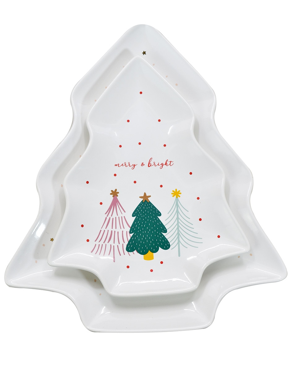 Charola decorativa navideña de porcelana