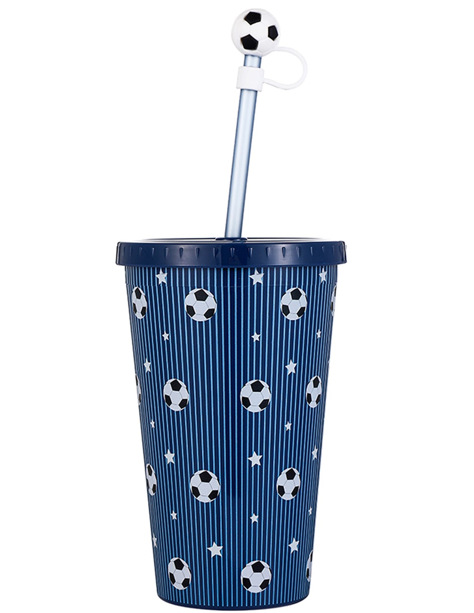 Vaso con tapa y popote de plástico