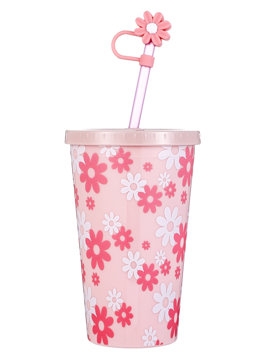 Vaso con tapa y popote 3 piezas