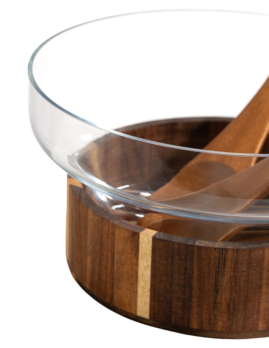 Ensaladera de vidrio y madera acacia 3