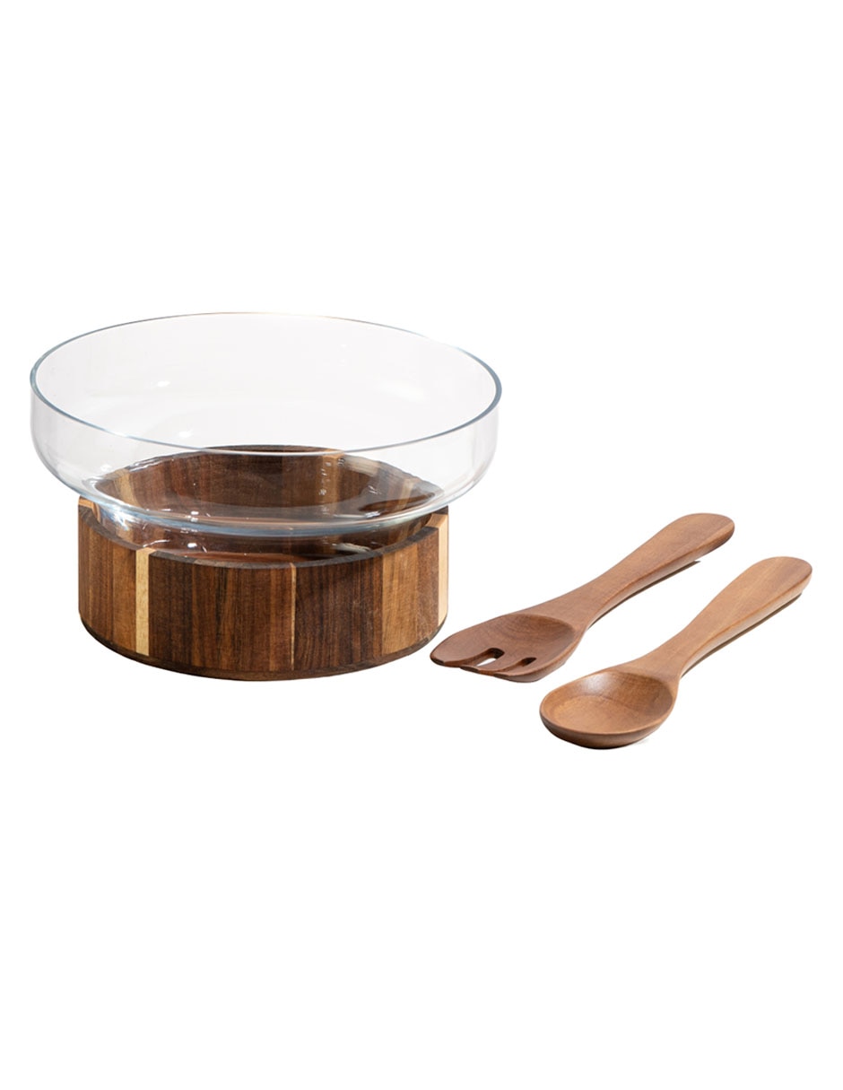 Ensaladera de vidrio y madera acacia 4