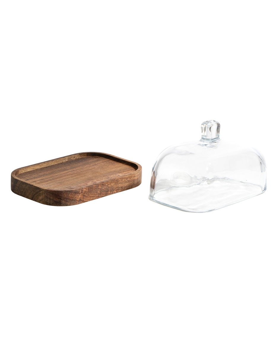 Mantequillero de vidrio y madera acacia 5