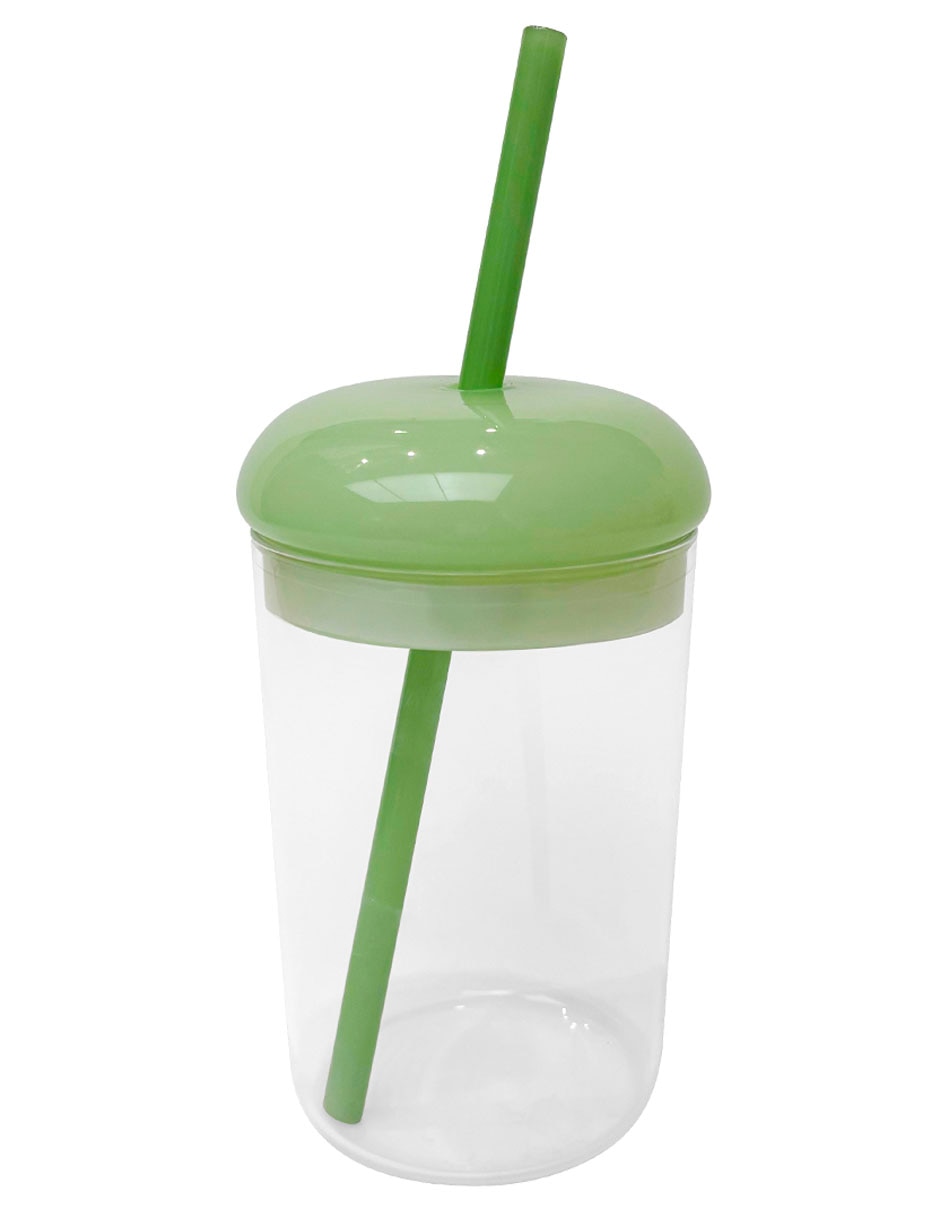 Vaso con tapa y popote con 3 piezas