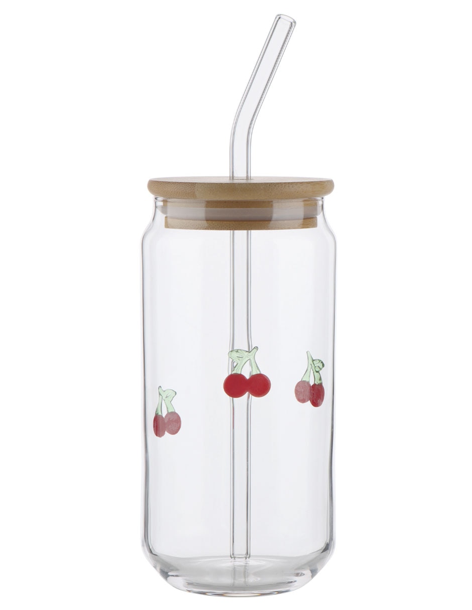 Vaso con tapa y popote de vidrio Vaso con tapa y popote de vidrio