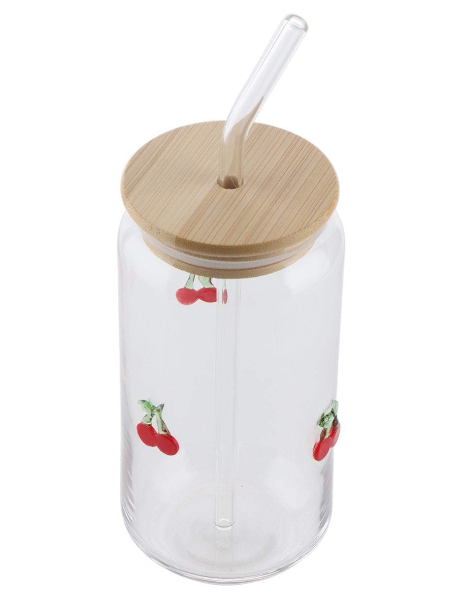 Vaso con tapa y popote de vidrio 2