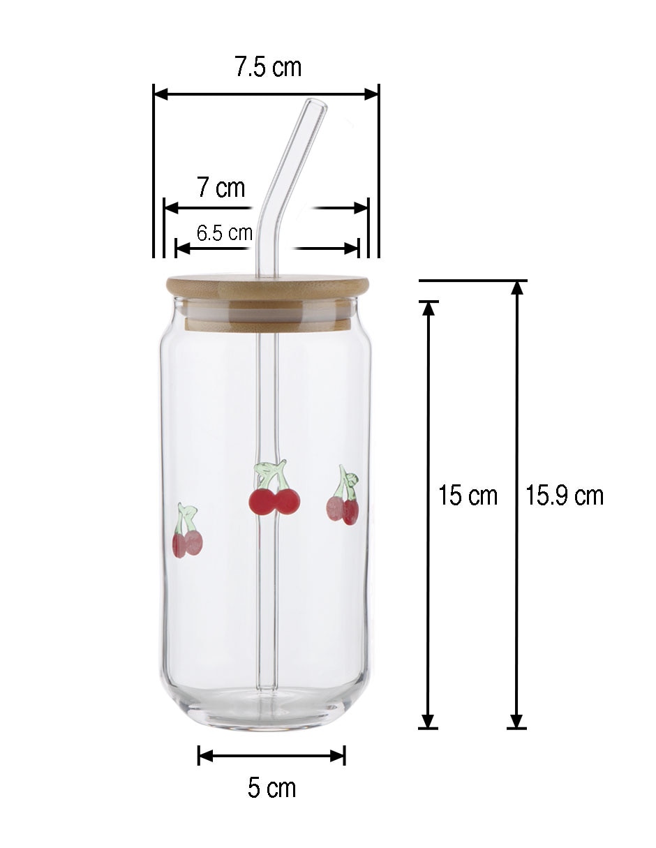 Vaso con tapa y popote de vidrio 4
